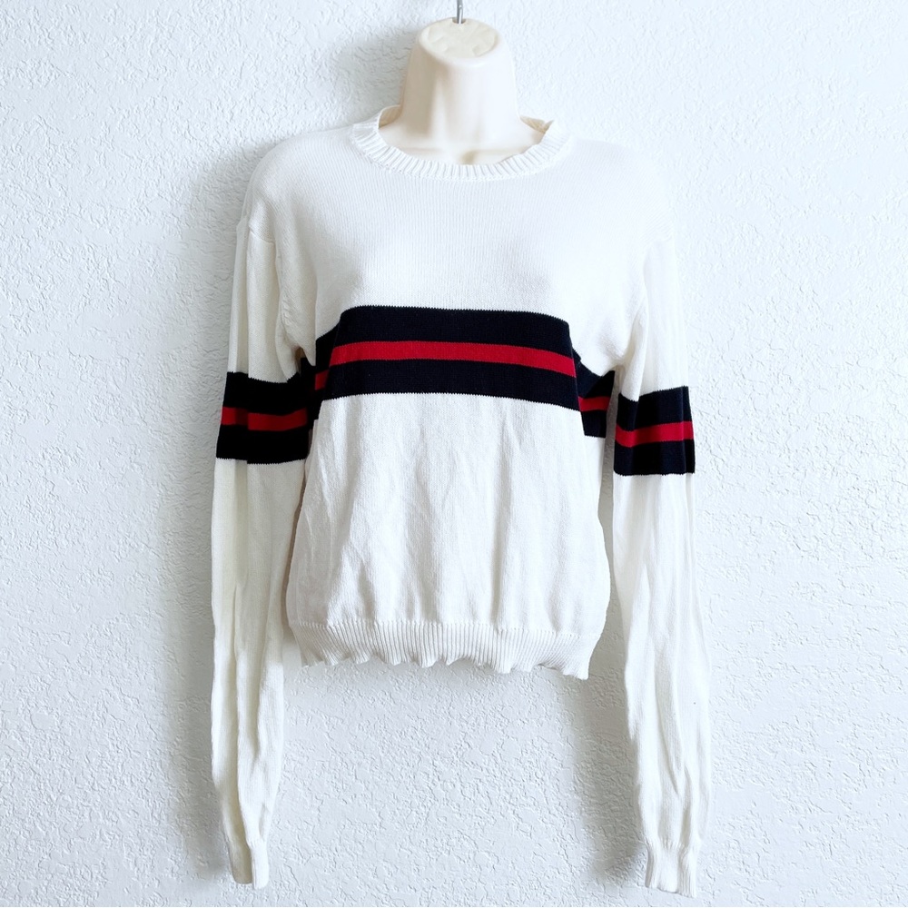 Brandy Melville Knit Cotton White Stripe Pullover Sweater Italy Small